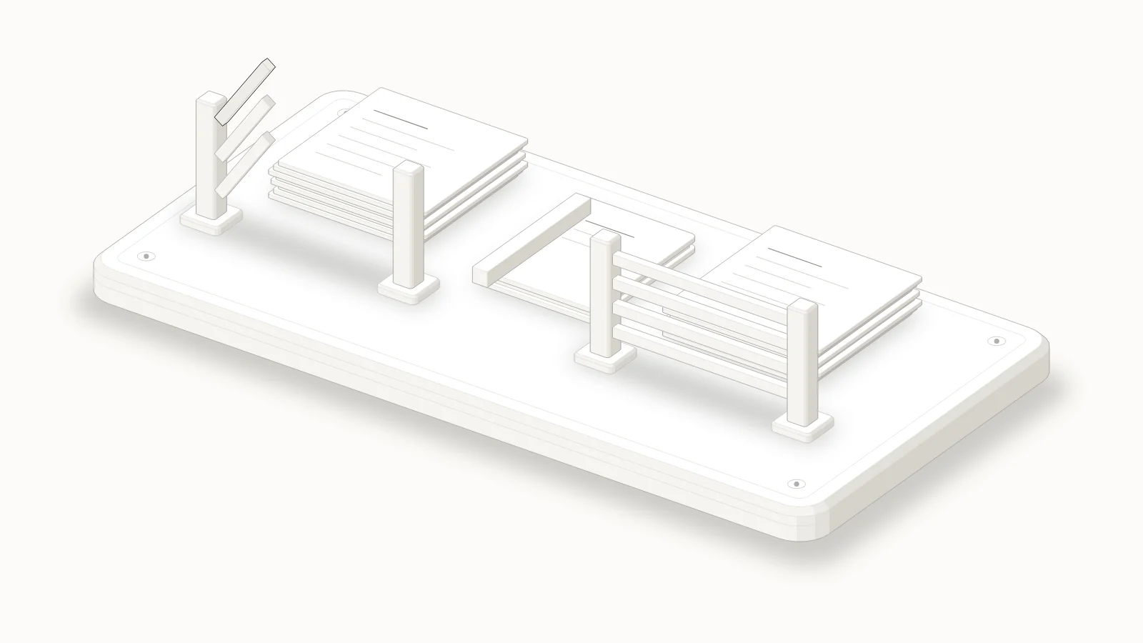 Two gates in front of stacks of pages, one with a bar lifted and one closed: robots.txt opens some paths to some crawlers and keeps others out.