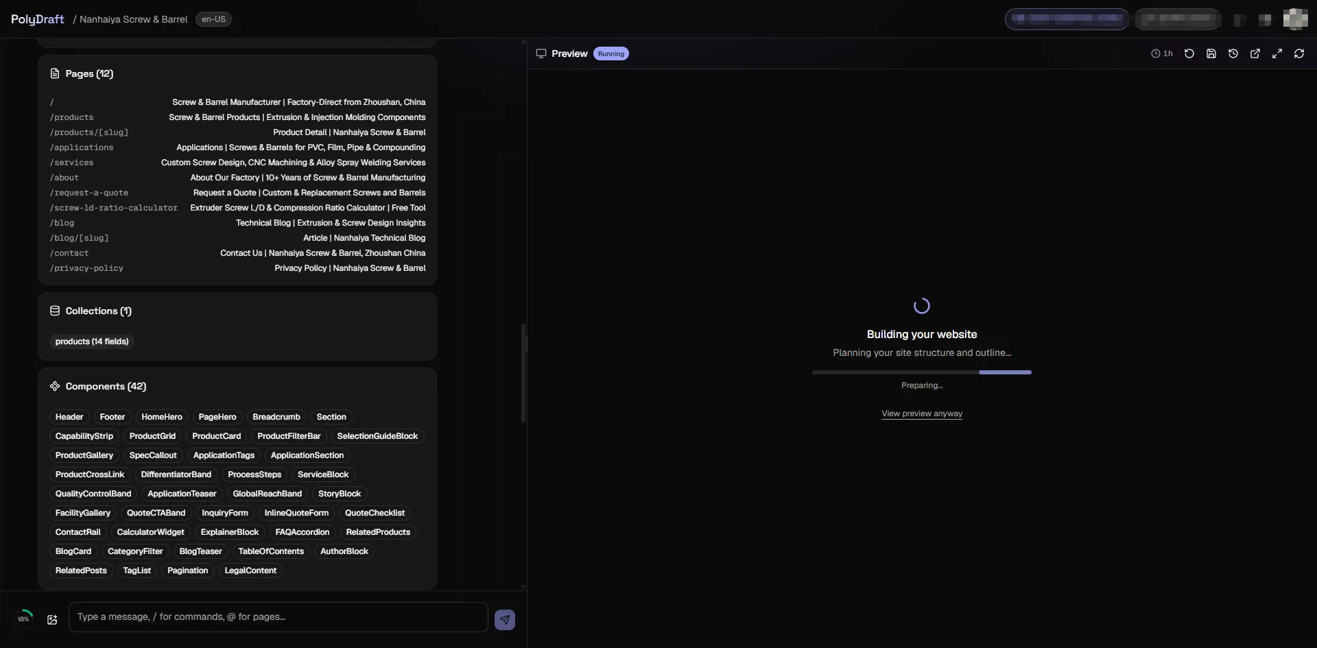 PolyDraft page and component planning panel