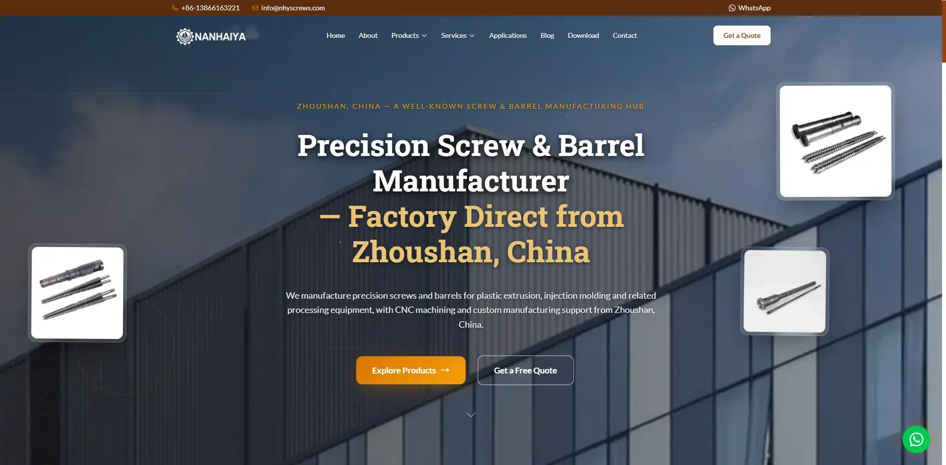 Precision screw and barrel manufacturer website homepage