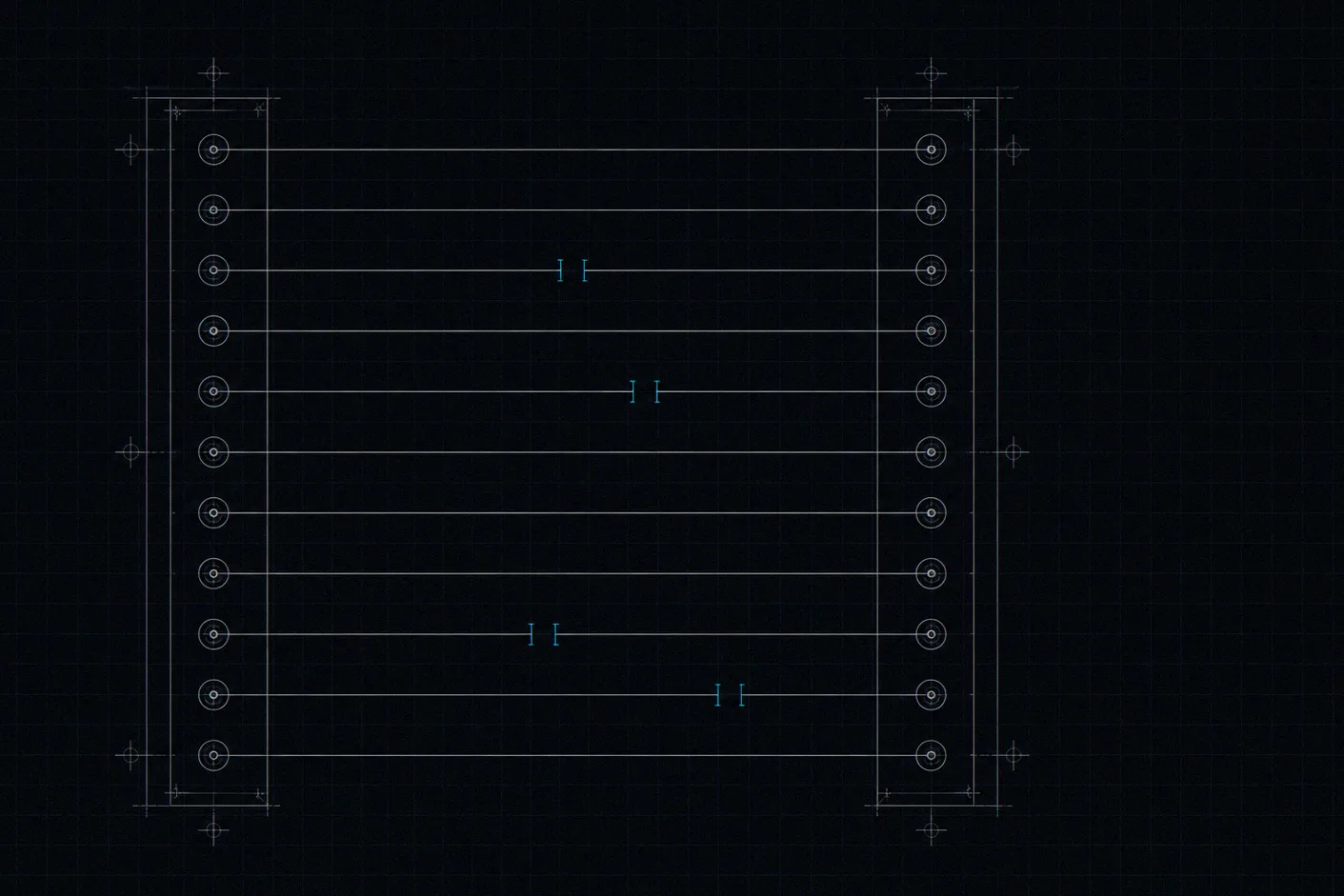Mapping lines running between two sets of paths, with several lines left open