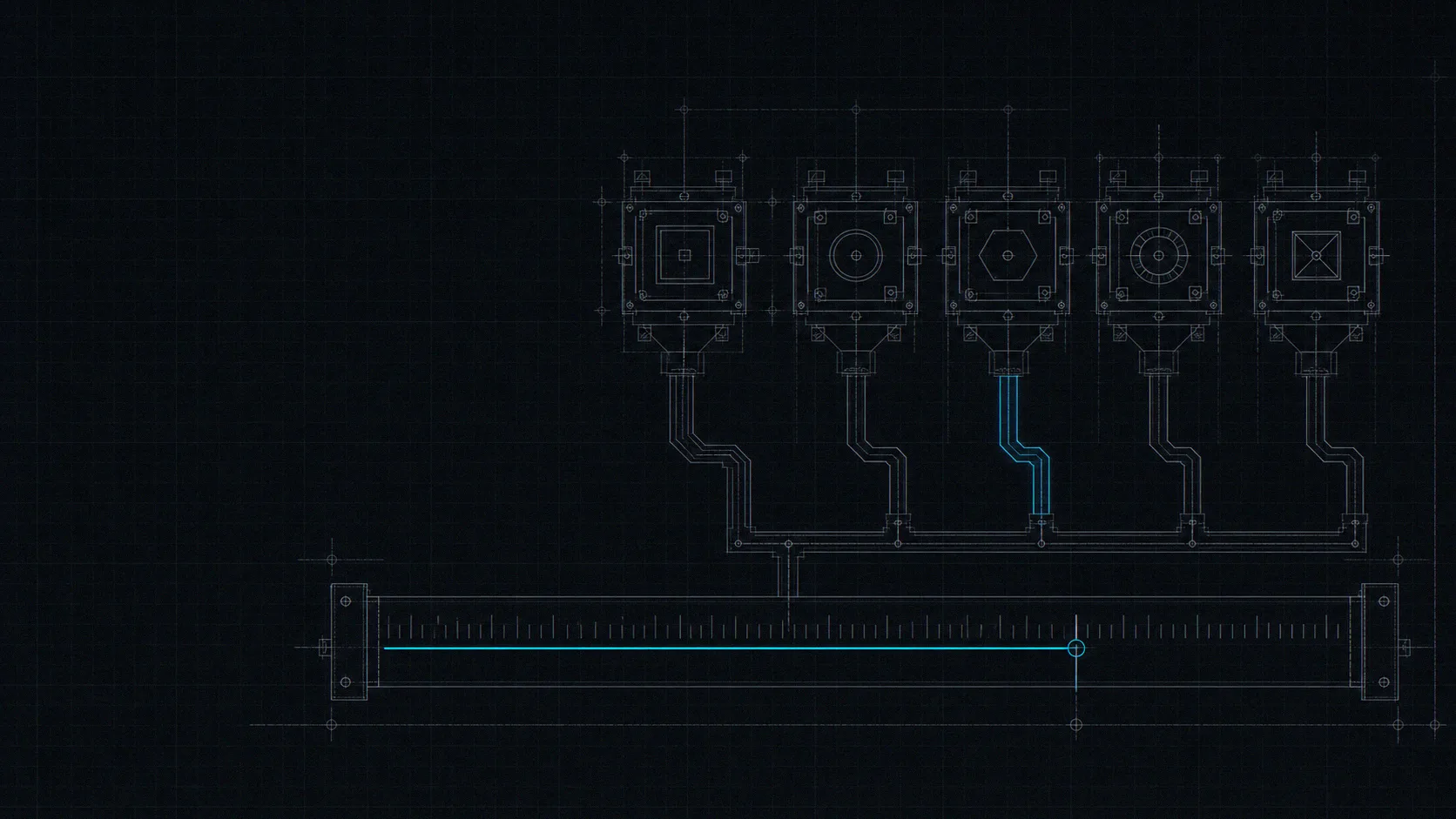 A metered consumption scale drawn as a precise blueprint instrument